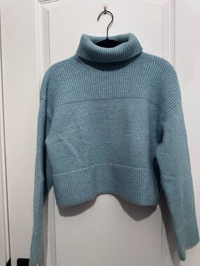 Vigoss Cropped Turtleneck Sweater in Light Blue